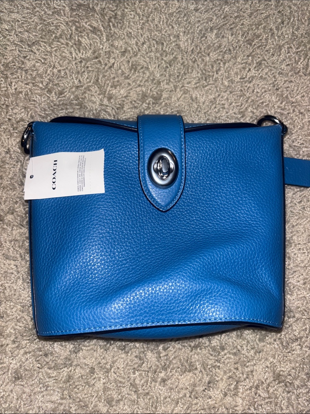 Coach Blue Pebbled Leather Turnlock Crossbody